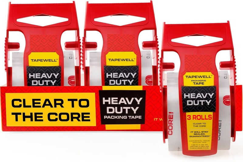 TAPEWELL Heavy Duty Packing Tape with Dispenser 1.5" Core - 6 Rolls - Clear Shipping Tape for Boxes, Packaging, Mailing & Moving Supplies - 1.88 in. x 22.2 (3) (3) - Image 1